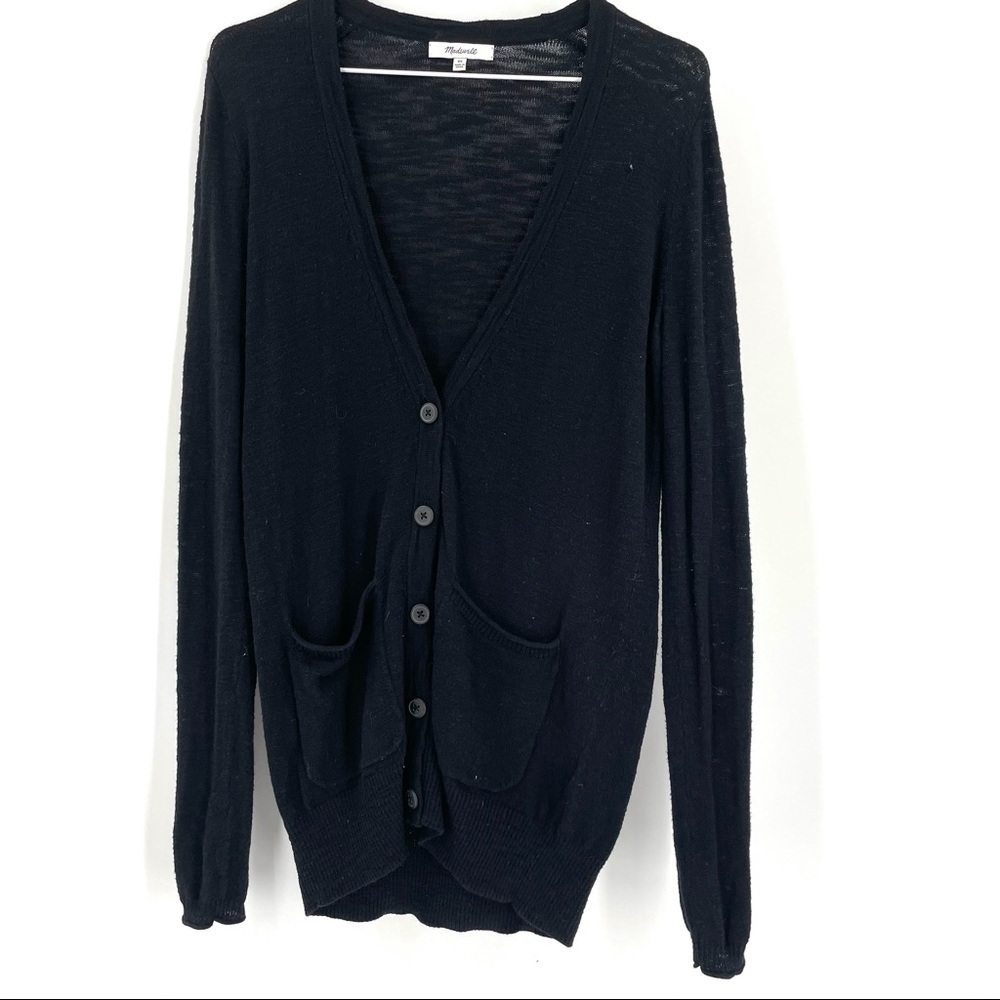 Madewell Long Black Button Front VNeck Bussiness Casual Feminine Cozy Cardigan